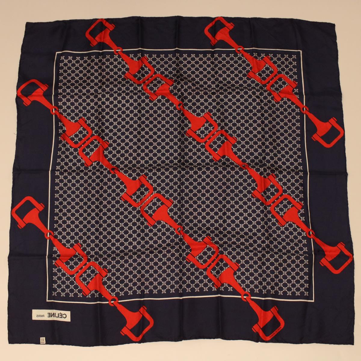 Celine Macadam Canvas Scarf Silk Navy Red  ar9644