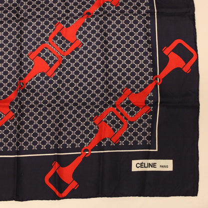 Celine Macadam Canvas Scarf Silk Navy Red  ar9644