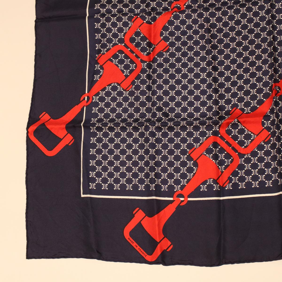 Celine Macadam Canvas Scarf Silk Navy Red  ar9644