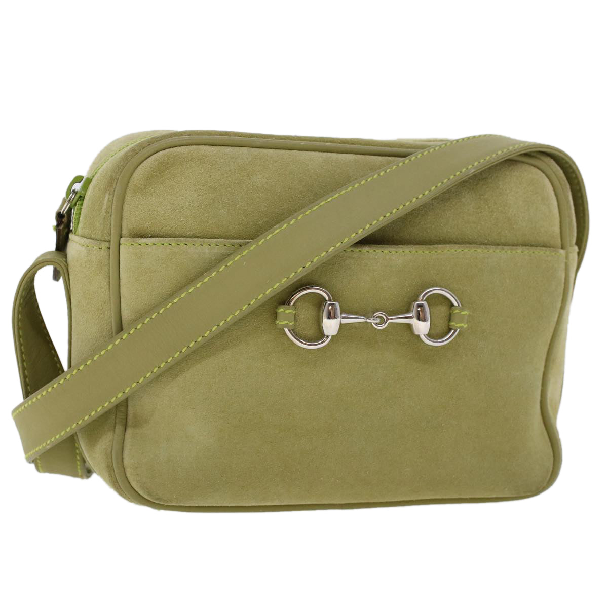 GUCCI Shoulder Bag Suede Green 00734440221  ar9684B