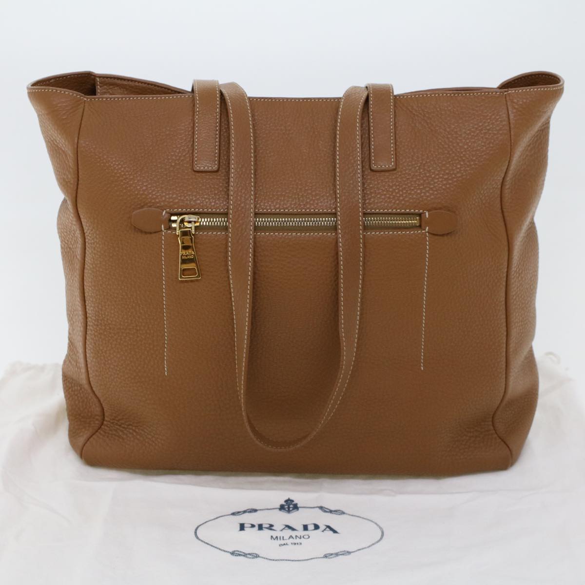 PRADA Tote Bag Leather Brown Auth ar9748