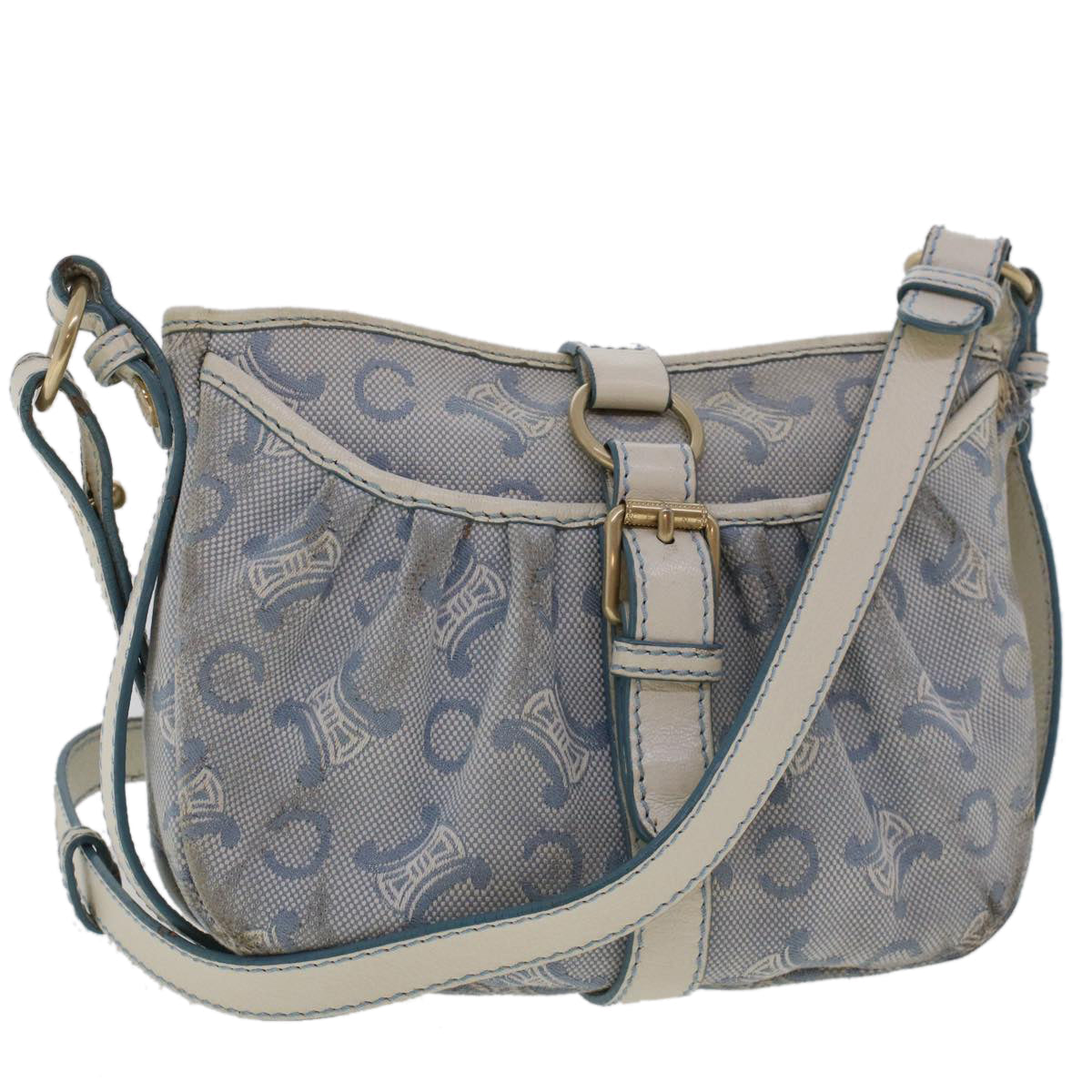 Celine C Macadam Canvas Shoulder Bag Leather Blue  ar9834