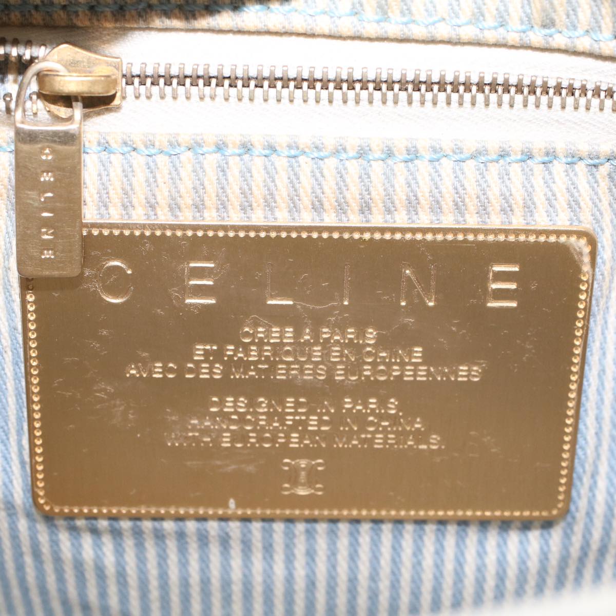 Celine C Macadam Canvas Shoulder Bag Leather Blue  ar9834