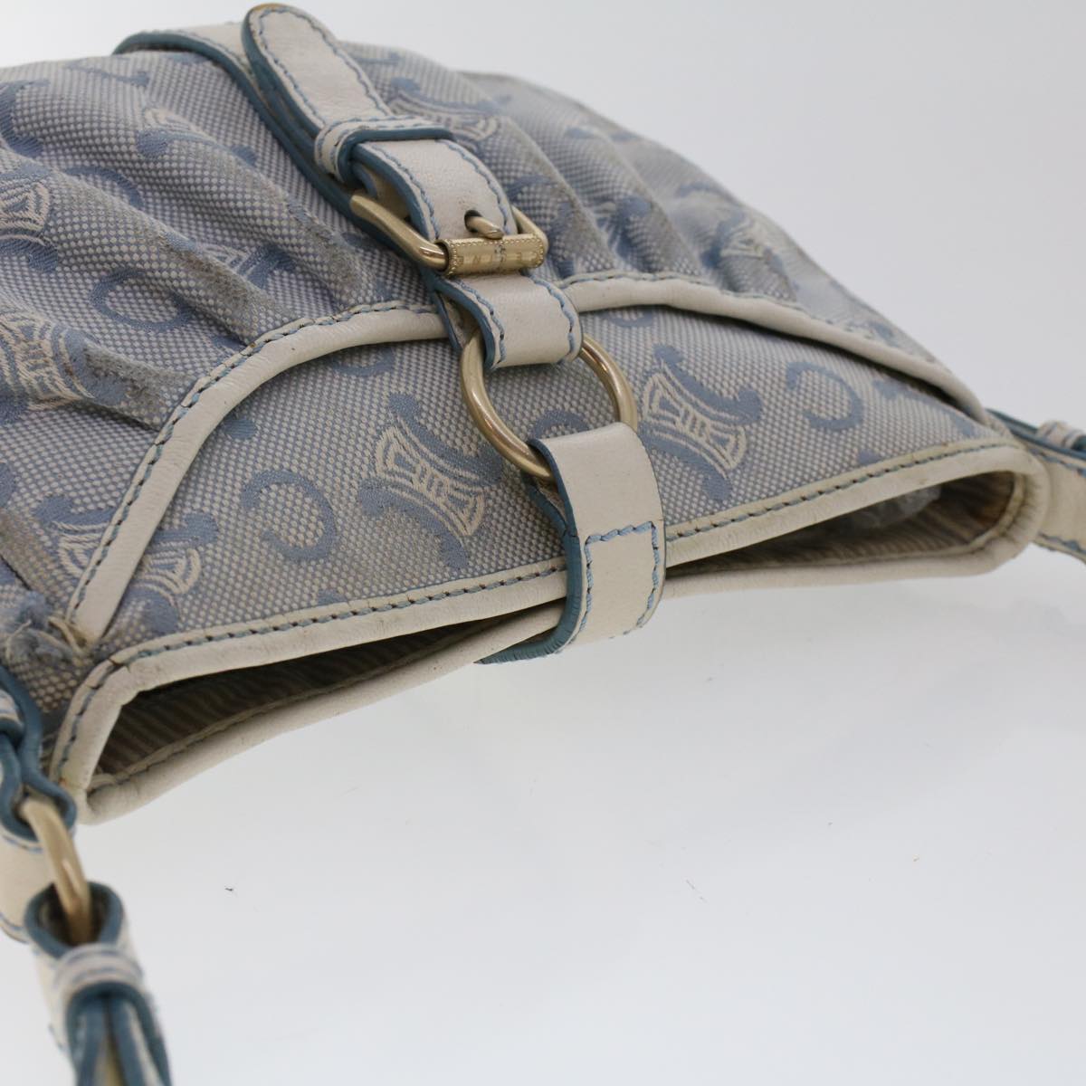 Celine C Macadam Canvas Shoulder Bag Leather Blue  ar9834