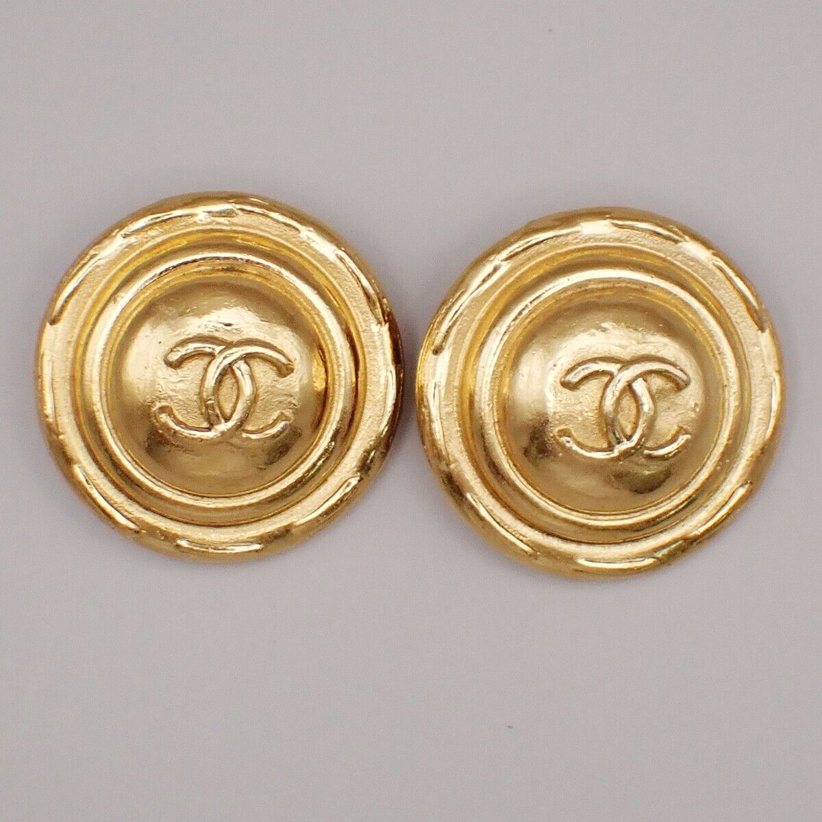 Chanel Cc Logo Round Button Earrings