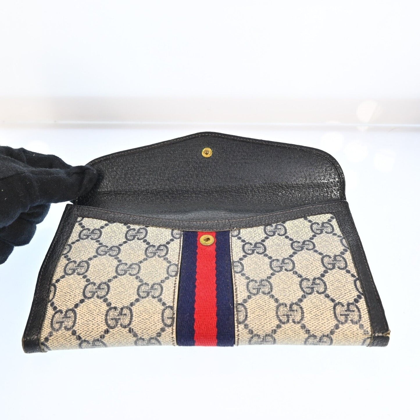 Gucci Gg Pvc Leather Long Wallet Navy