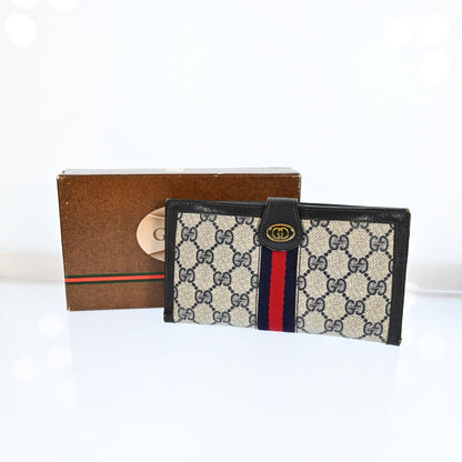 Gucci Gg Pvc Leather Long Wallet Navy