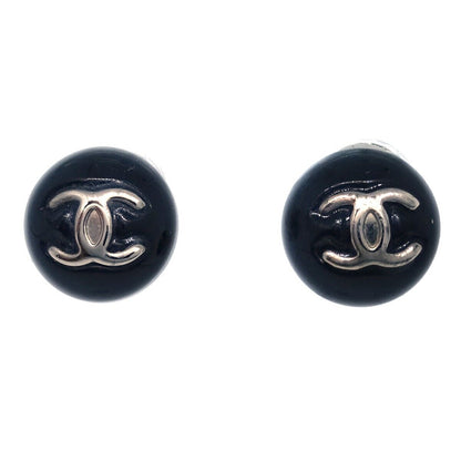 Chanel Button Piercing Earrings Black