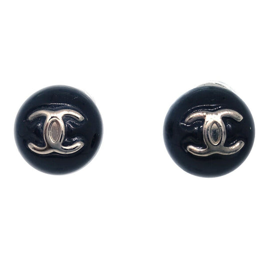 Chanel Button Piercing Earrings Black