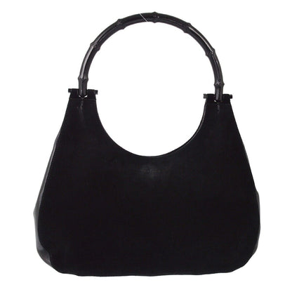Gucci Black Suede Bamboo Hobo Handbag