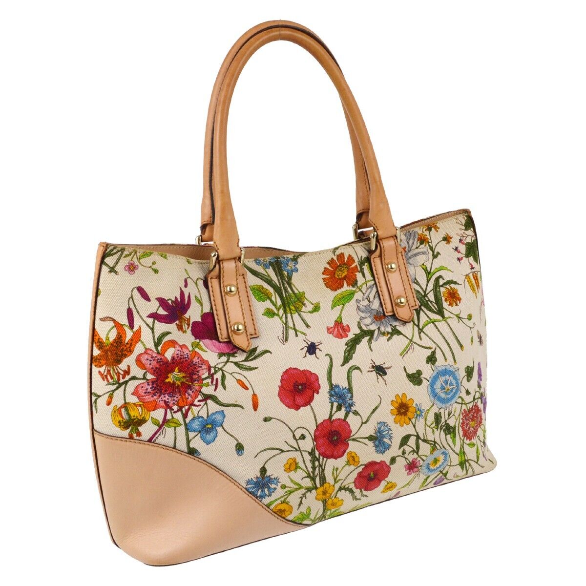 Gucci Beige Flower Horsebit Tote Handbag