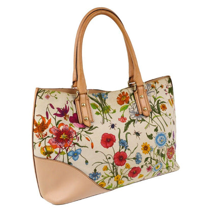 Gucci Beige Flower Horsebit Tote Handbag