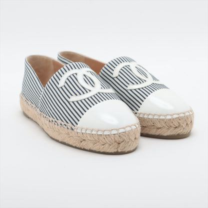 Chanel Coco Leather X Fabric Espadrille 35  Navy X White G29762 Stripe  Bag
