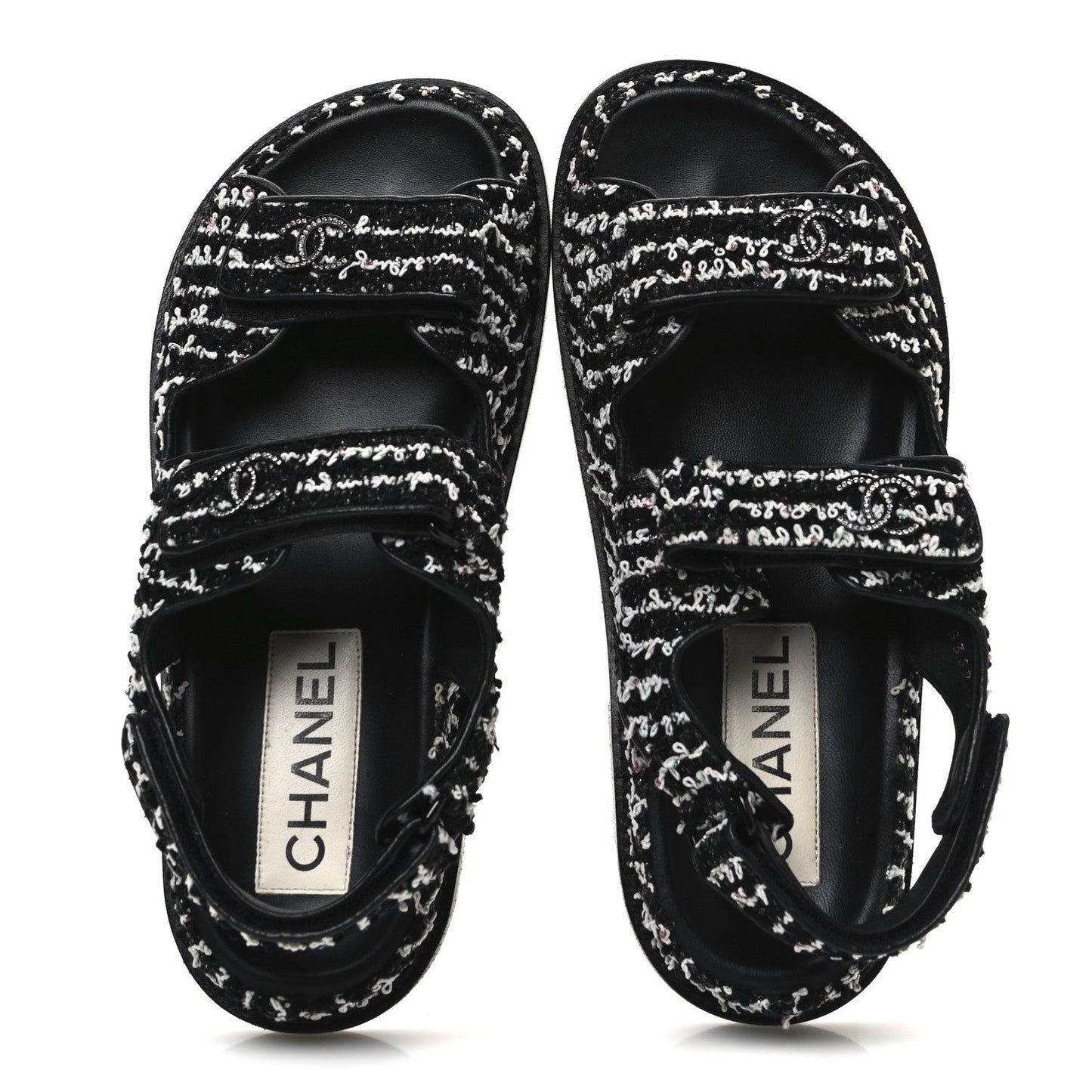 Tweed Velcro Dad Sandals 36.5 Black White
