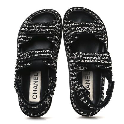 Tweed Velcro Dad Sandals 36.5 Black White