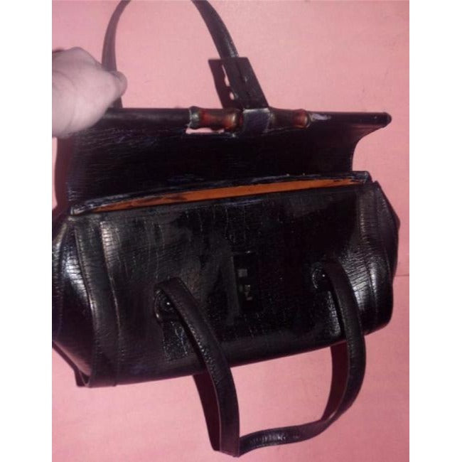 Gucci Vintage Black Leather Bamboo Bullet Bag!