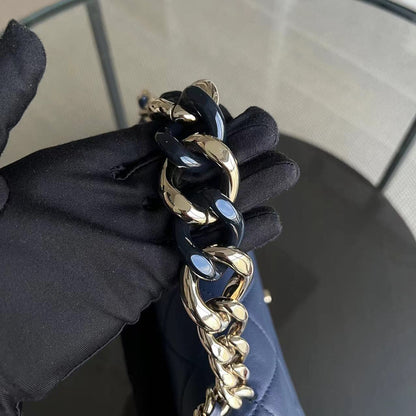 2020 Elegant Resin Chain Classic Flap Quilted Lambskin Dark Blue Two-Tone Golden Hardware No 29