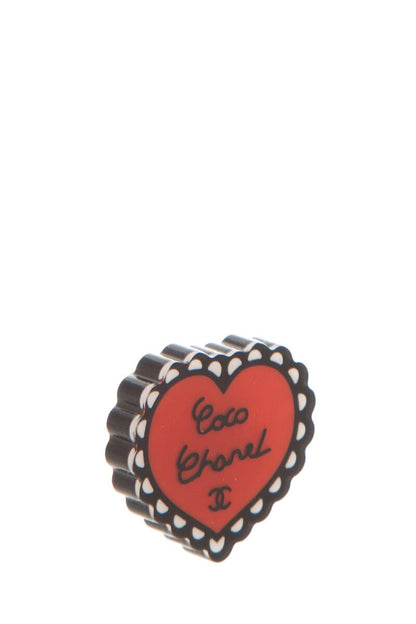 Chanel Coco Chanel  Red & Black Enamel Heart Pin