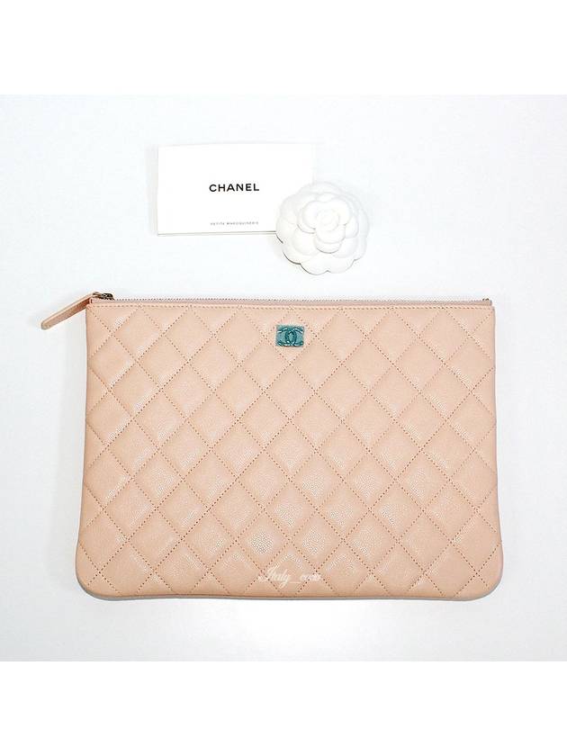 Classic Gold Logo Medium Caviar Clutch Bag Beige Chanel