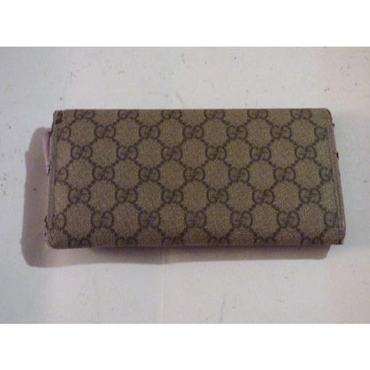 Gucci Brown Large G Logo Print Coated Canvas Leather Modern Wallet