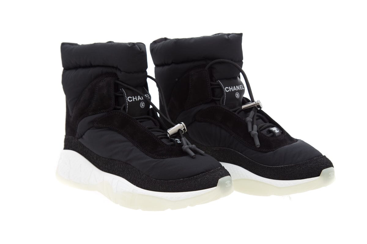 Chanel Black Nylon & Suede Snow Booties SZ 37.5
