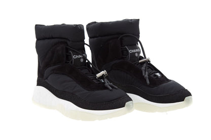 Chanel Black Nylon & Suede Snow Booties SZ 37.5