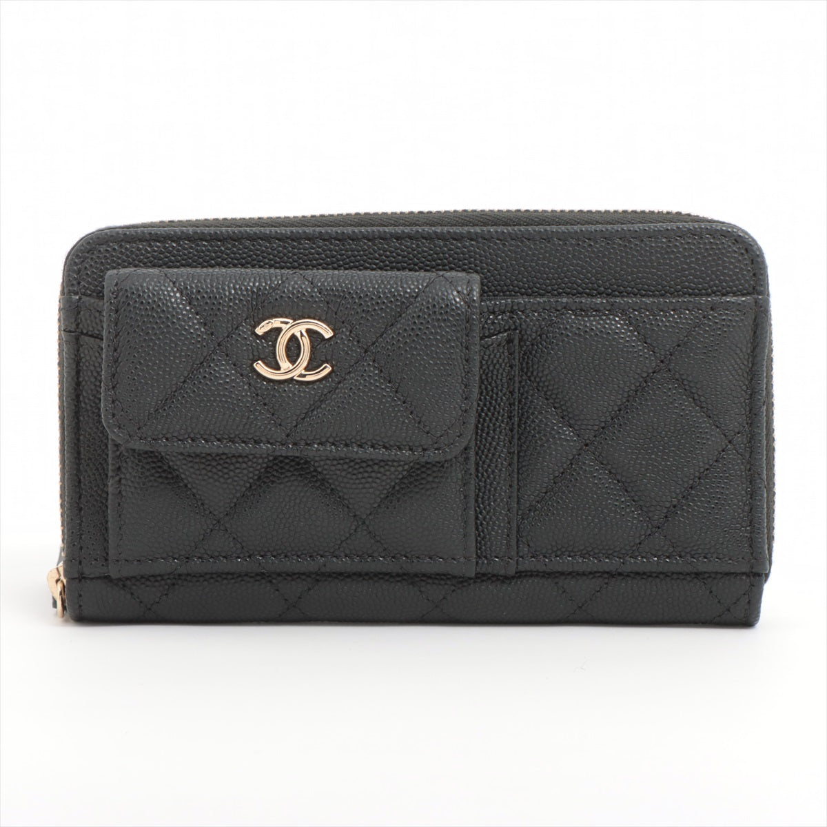 Chanel Matrasse Caviar S Compact Wallet Black Gold  29th