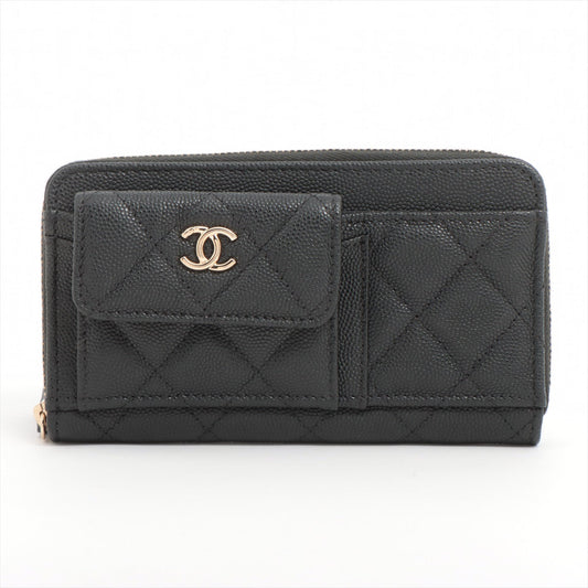 Chanel Matrasse Caviar S Compact Wallet Black Gold  29th