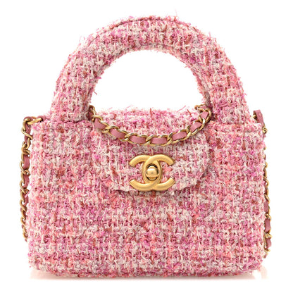 Tweed Quilted Mini Nano Kelly Shopper Pink