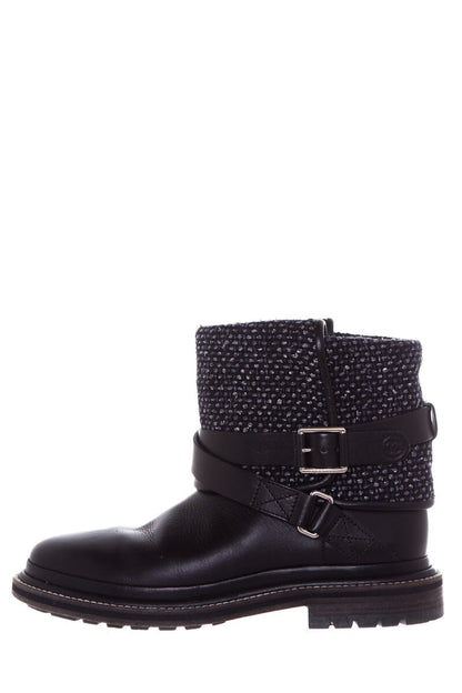 Chanel Black Tweed & Leather Boots SZ 37