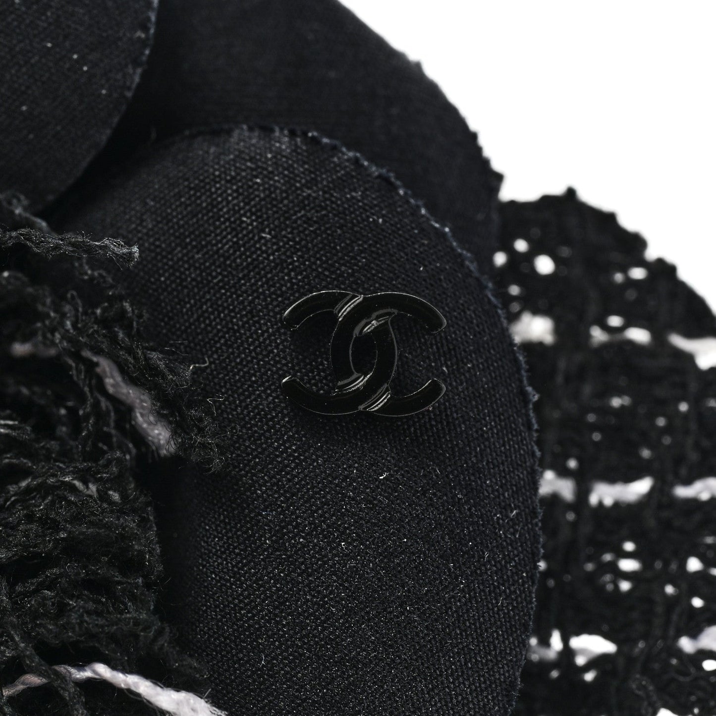 Tweed Fabric Camellia Pin Brooch Black White