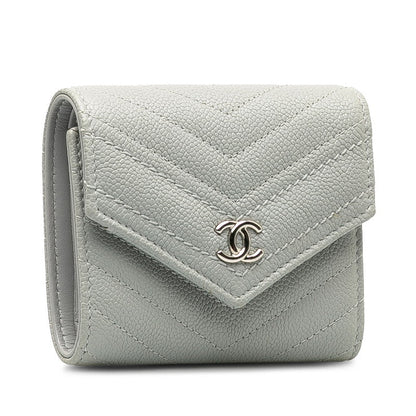 Chanel V titch Cocomark Three Folded Wallet Compact Wallet Grey Caviar S  CHANEL