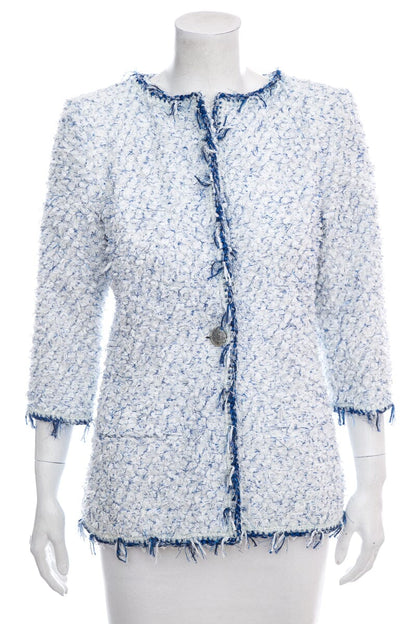 Chanel White & Blue Shimmer Tweed Jacket SZ 36