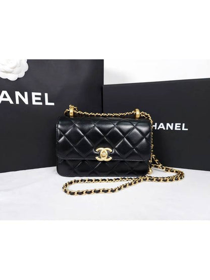 Chain Mini Flap Calfskin Cross Bag Black Chanel