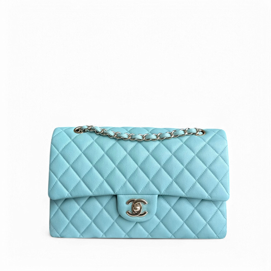 Chanel Classic Flap Medium - Caviar 25CM Quilted Light Blue Gold Hardware Series 29