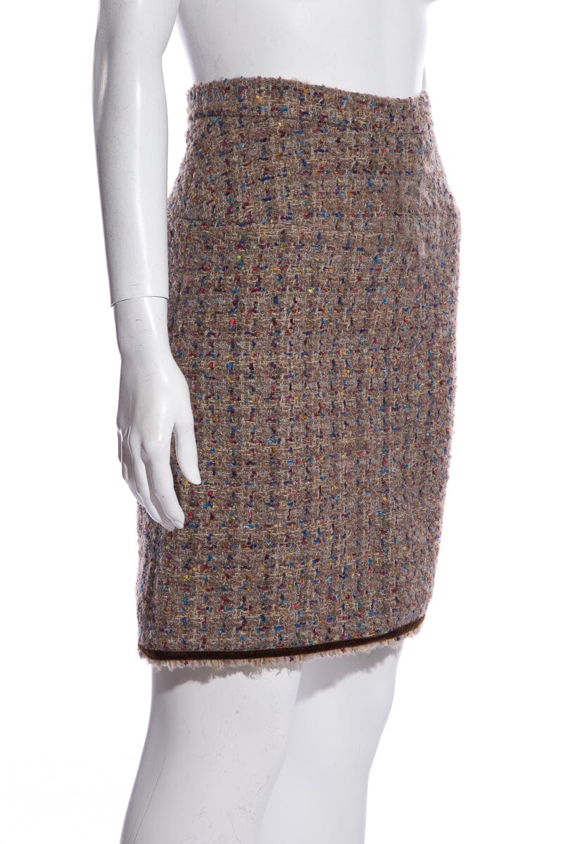 Chanel Vintage Tan & Multi Tweed Skirt SZ 36