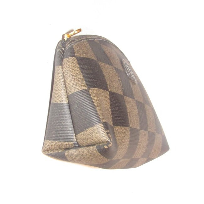 Fendi Brown Checkerboard Print Coated Canvas And Leather Clutch/Cosmetic Bag