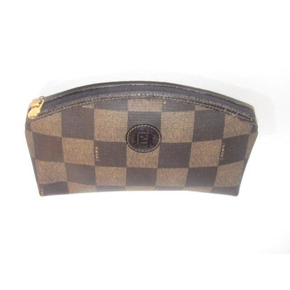 Fendi Brown Checkerboard Print Coated Canvas And Leather Clutch/Cosmetic Bag