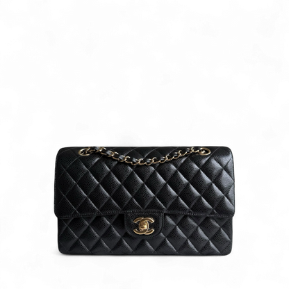 Chanel Classic Flap Medium - Caviar 25CM Quilted Grained Calfskin Black Gold Hardware Series 24