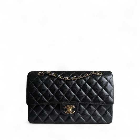 Chanel Classic Flap Medium - Caviar 25CM Quilted Grained Calfskin Black Gold Hardware Series 24