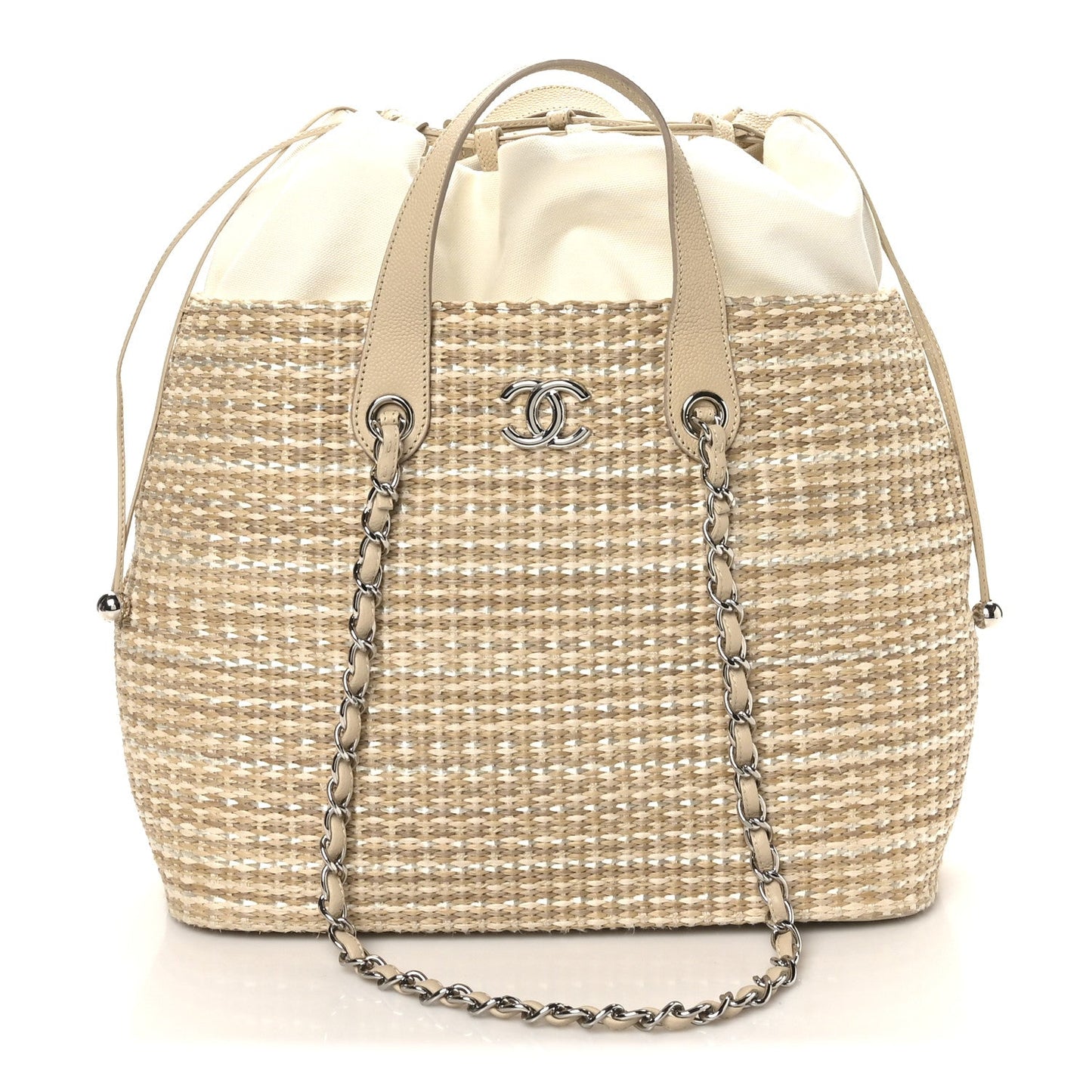 Woven Straw Caviar Tote Beige