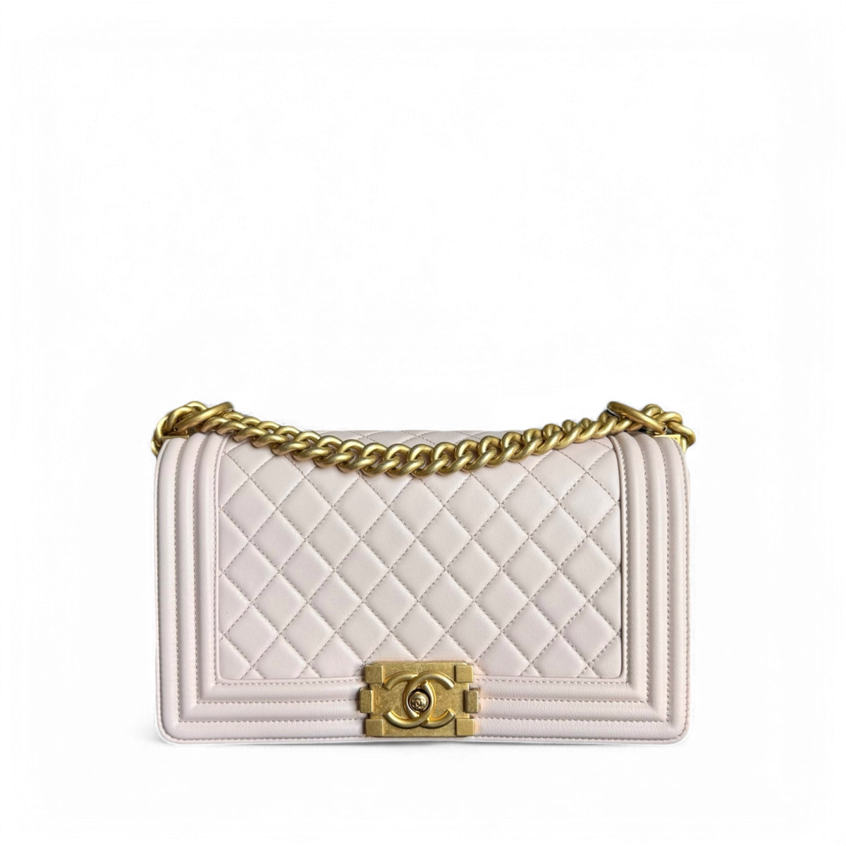 Chanel Boy Medium - 25CM Quilted Lambskin Sakura Light Pink Gold Hardware Series 24