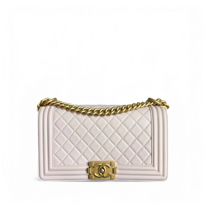 Chanel Boy Medium - 25CM Quilted Lambskin Sakura Light Pink Gold Hardware Series 24