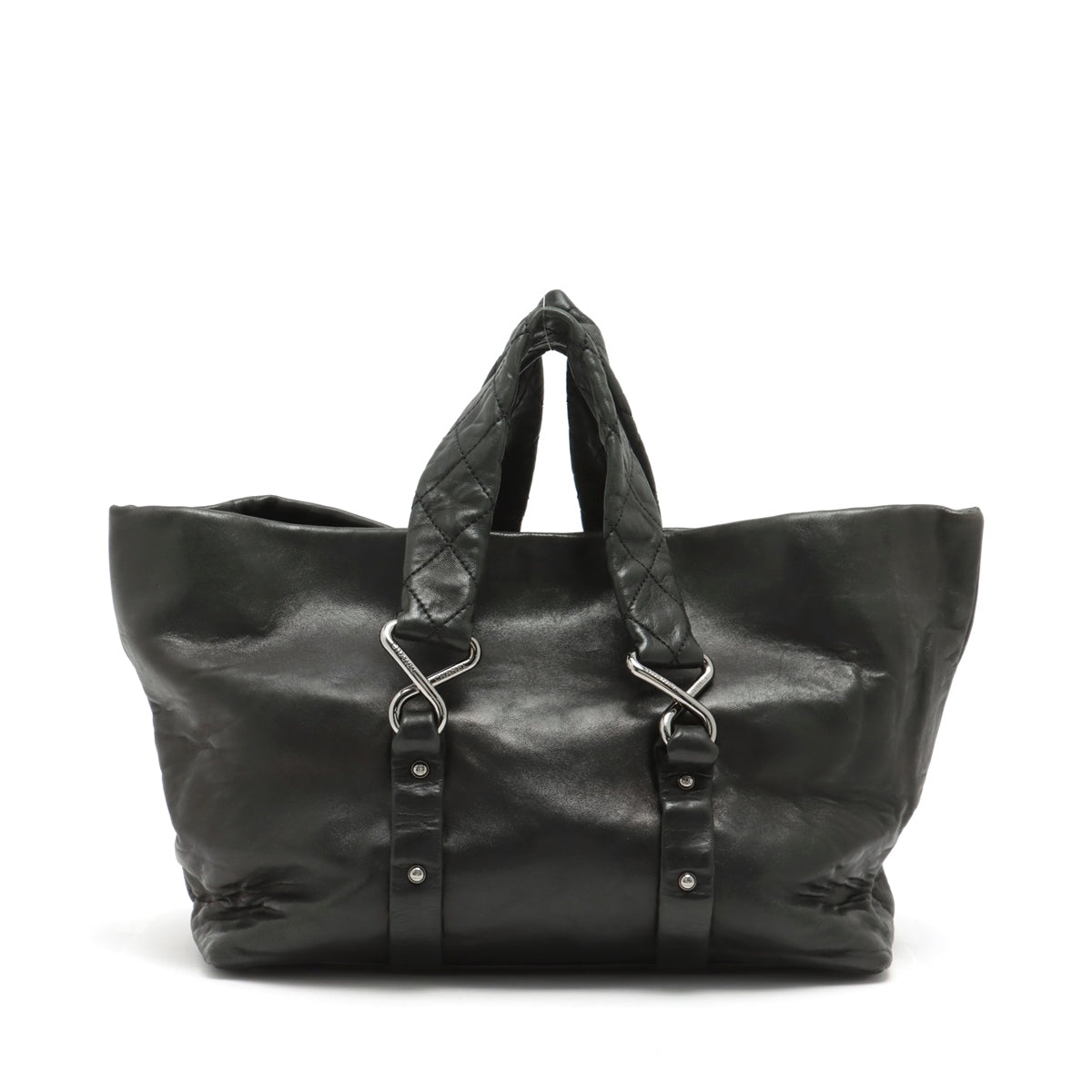 Chanel 2.55 Leather Tote Bag Matrasse Black Silver Gold  11th