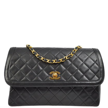 Chanel Black Lambskin Straight Flap Shoulder Bag