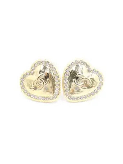 CC Logo Heart Stud Earrings Gold Chanel