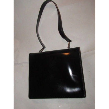 Gucci Vintage Pursesdesigner Purses Black Glossy Leather With Large Horse Bit Accent Satchel
