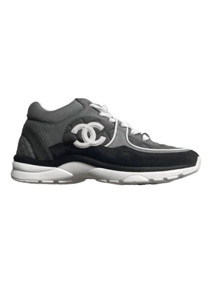 CC Logo Fabric Suede Low-Top Sneakers Dark Grey Chanel