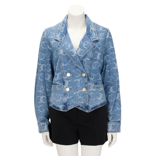 Chanel Light Blue Denim CC Double Breasted Jacket FR 36