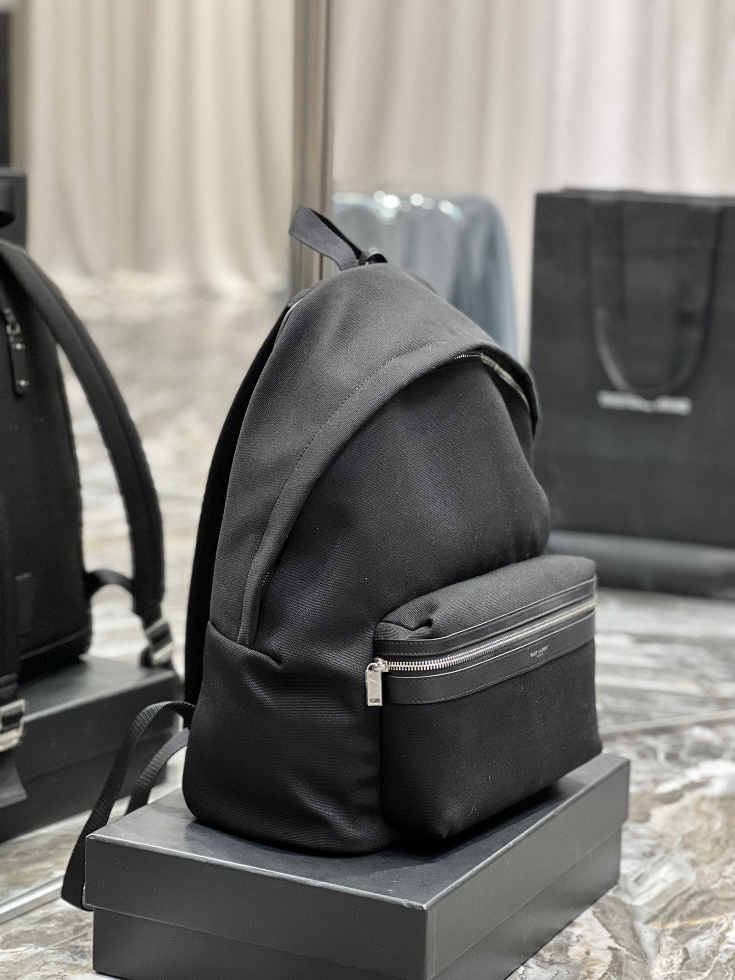 Yves Saint Laurent City Backpack In Canvas Unisex  15in/38cm Black